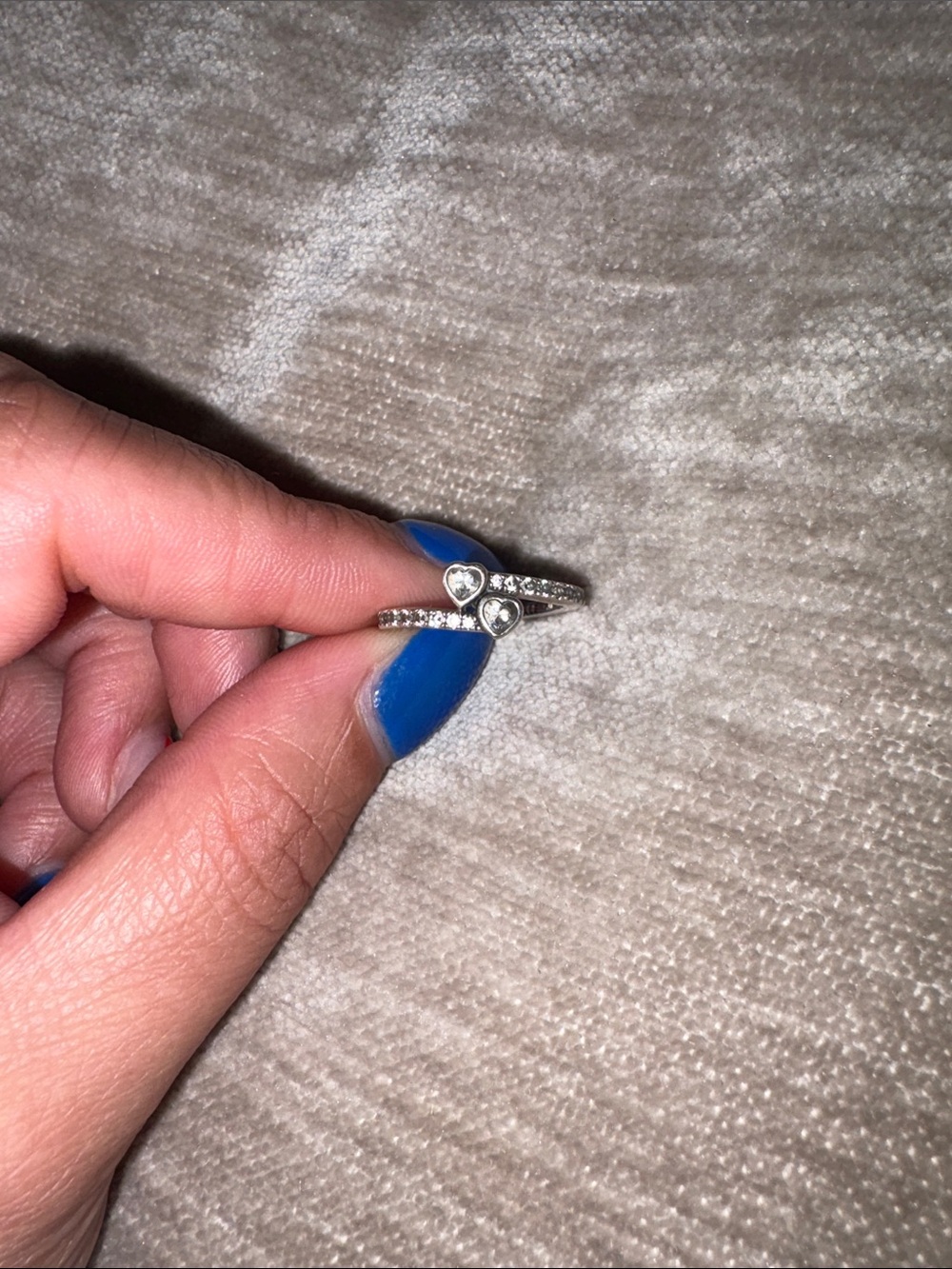 Pandora Silver Double Band Ring with Heart Crystals